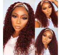 18 Inch Deep Wave Band Human Hair Wig Reddish Brown Machine Made No Lace Front Wig 33 Inch Reddish Brown Virgin