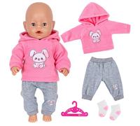 18 Inch Doll Clothes 43 cm Pink Rabbit 12-18 Inch Baby Dolls Includes 1 Hooded Sweatshirt 1 Grey Trousers 1 Socks 1 Hanger for 30-45 cm Dolls Accessories Children Gift