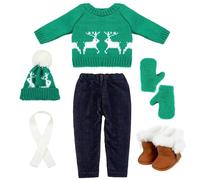 18 Inch Doll Clothes Cute Knitted American Doll Clothes Christmas Winter Outfit Including Shoes, Sweaters, Trousers, Hat, Gloves and Scarfs for Christmas Decor Gifts, Style 2