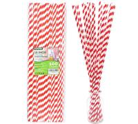 18 Inch Extra Long Paper Drinking Straws, 100% Biodegradable, Red Stripe, 100 Count, for Large Tall 100oz Drink Containers, Fish Bowls, DIY Art Straws, Cotton Candy Sticks，and for Crafts