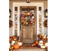 18 Inch Fall Wreath with Pumpkins and Flowers for Autumn Home Decor, Foam and Plastic Construction for Front Door or Wall Hanging
