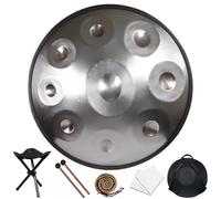 18-Inch G Minor Handpan Drum for Adults, 440Hz 9 Notes Kurd Hand Drum with Soft Bag, Mallet, Braid, Stand and Dust Cloth(Silver)