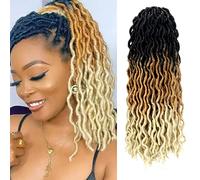 18 Inch Goddess Faux locs Crochet Hair 6 Packs/Lot Soft Gypsy Locs Wavy Crochet Braids Dreadlocks 3 Tone Curly Wavy Twist Braiding Hair Extensions African Roots Braid（1B/27/613)