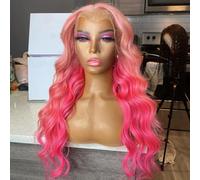 18 inch gradient pink wave Glueless wig 13x4 lace wig human hair with Baby Hair, Heat-resistant fiber wig, Suitable for ladies' daily parties Wear.