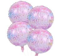 18 Inch Happy Birthday Foil Balloons, 4Pcs Pastel Pink Purple Blue Cloud Helium Mylar Round Birthday Balloons with Stars for Teen Girl Women Outer Space Starry Galaxy Baby Shower Party Decorations