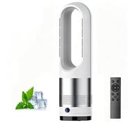 18 Inch Hot & Cool Bladeless Tower Fan, Oscillating Air Circulator with 8 Speeds, Timer, Smart Remote & Purifier for Home Bedroom, Office(Silver)
