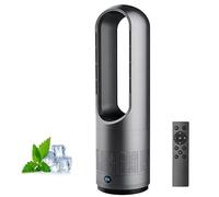 18 Inch Hot & Cool Bladeless Tower Fan, Oscillating Air Circulator with 8 Speeds, Timer, Smart Remote & Purifier for Home Bedroom, Office(Black)