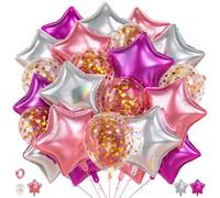 18 Inch Large Pink & Silver Star Foil Balloons, 35pcs Y2K Romantic Princess Themed Party Decor For Birthday, Bridal Shower, Wedding, Baby Shower, Anniversary And Engagement