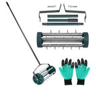 18-Inch Lawn Aerator, Garden Yard Rotary Push Lawn Aeration with Adjustable Handle & Claw Gardening Gloves, with Solid Steel Spikes Garden Aerator Tool, for Planting, Garden, Yard