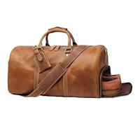 18-Inch Leather Shoe Compartment Duffel Bag for Men - Vintage Travel Gym Bag with Separate Shoe Pocket, Weekender Carry-On Bag, Premium Leather Overnight Bag for Travel, Sports & Business Trips