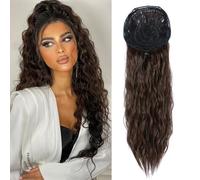 18 Inch Long Curly Ponytail Extension Corn Wavy Drawstring Ponytail Hair Extensions Hair Pieces for Women Medium Brown