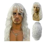 18 inch Long Curly Wavy Wigs for Men, Synthetic Cosplay Hair Wig with Bangs(WHITE)