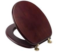 18 Inch MDF WC Toilet Seat Mahogany Finish, Universal Easy Fit, Solid Zinc Alloy Hinges, Quick Clean & Durable Wood Effect Seat for Standard Bathroom Toilets