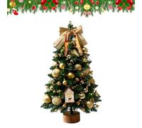 18-inch Mini Christmas Tree,Small Christmas Tree with Lights,Tabletop Christmas Decorations,Colorful Balls and Bows,for Desktops, Homes, Bars, and Restaurants (Gold)