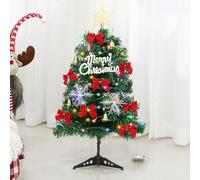 18 inch Mini Christmas Tree, Small Christmas Tree with String Light, Artificial Hinged Christmas Pine Tree, Artificial Xmas Tree with Bell Star Bowknot Ornaments for Holiday Desktop Centerpiece