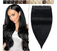 18 inch One Piece Remy Hair Extensions Clip in Human Hair Thick 3/4 Full Head Real Hair Pieces for Women 5 Clips Straight Natural Invisible (90g,#1 Jet Black)