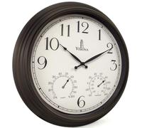 18 inch Outdoor Clocks for Patio Large Waterproof with Thermometer - Black Indoor Outdoor Clock with Temperature and Humidity for Wall - Weatherproof, Accurate & Easy to Read for Pool, Patio & Garden