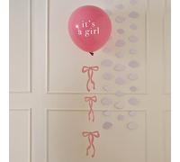 18-Inch Pink ‘It’s a Girl’ Balloon with Chiffon and Card Bow Tail - Elegant Baby Shower Centerpiece