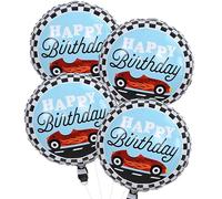 18 Inch Race Car Happy Birthday Balloons, 4pcs Black and White Checkered Racecar Foil Round Balloon, Two Fast One Birthday Decor for Kids Boys Racing Car Driver Monster Truck Theme Party Decorations