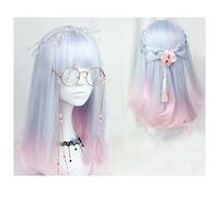 18 inch soft sister Light blue pink color gradient COSPLAY wig Gals Japan Harajuku style+cap No headwear