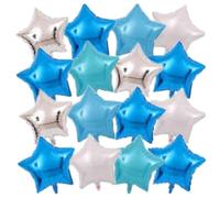 18 Inch Star Foil Balloons, 30 pcs Blue, Light Blue, Turquoise, Ivory & Silver Metallic Mylar Balloons with Straws and Ribbon, Helium Supported, Star Party Decorations for Birthday, Baby Shower