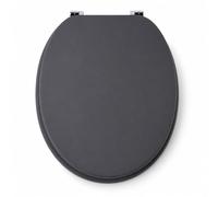 18 Inch Universal MDF Wooden Toilet Seat with Lid, Oval Bathroom WC Replacement Seat with Solid Zinc Alloy Hinges and Fittings, Easy Clean Smooth Surface. Design:, Grey