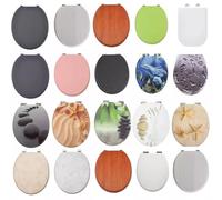 18 Inch Universal MDF Wooden Toilet Seat with Lid, Oval Bathroom WC Replacement Seat with Solid Zinc Alloy Hinges and Fittings, Easy Clean Smooth Surface. Design:, Classic Marble