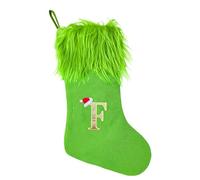 18 Inches Monogram Christmas Stockings Green Knitted Cloth with Faux Fur Hanging Stocking Green Elf Xmas Stocking Decor Treat Bag Candy Pouch Holder Favor for Fireplace Gift Present Xmas Tree Decor