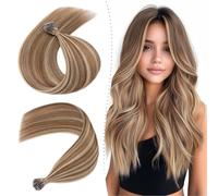 18 inches Nano Ring Tip Hair Extensions Pre Bonded 100% Real Hair Extensions 1g/s CoLd Fusion Hair Extensions #4P27 Medium Brown&Dark Blonde With Nano Beads Cold Fusion 50 Strands