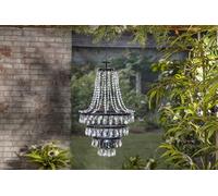 18 Inches Tall Acrylic Crystal Outdoor Solar Chandelier, White Integrated LED Light, Black Metal