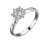 18 Karat Gold Engagement Ring, Women's Ring Moissanite Classic Silver Band 750 White Gold for Mother Size K 1/2