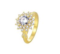 18 Karat Gold Ring for Women, Vintage Engagement Ring Moissanite Flower Band 750 Yellow Gold for Mother Size L 1/2