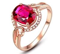 18 Karat Gold Ring, Trendy Rings Lab Created Ruby 2.4ct Oval Hollow Rose Gold Jewelry Birthday Gift for Her Size J 1/2
