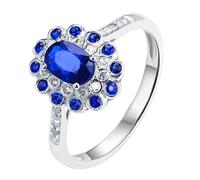 18 Karat Gold Rings for Women, Simple Promise Ring Lab Created Sapphire 0.921ct Flower Band 750 White Gold with Moissanite Gift for Wife Size T 1/2