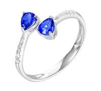 18 Karat Gold Rings for Women, Vintage Wedding Band Lab Created Sapphire 0.65ct Pear Ring 750 White Gold with Moissanite Gift for Wife Size V 1/2