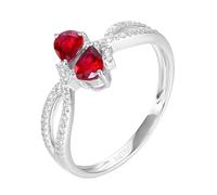 18 Karat White Gold Rings, Womens Wedding Bands Lab Created Ruby 0.52ct Pear White Gold Jewelry with Moissanite Gift for Wife Size N 1/2