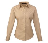 Premier Women's Poplin Long-Sleeved Blouse in Khaki | Size: 18 Premier Khaki 18