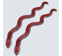 18" Large Sparkle Rhinestones and Sequin Red Snake Shaped Patches Applique Trim Ribbon for Outfit Pack of 2