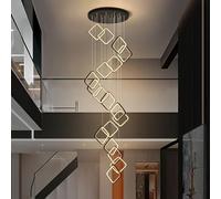 18-Light LED Chandelier for Spiral Staircase, Dimmable Remote Control, Adjustable 300cm, Perfect for High Ceilings, Villa, Arch Foyer, Large Rectangular Design