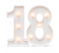 18 Light Up Numbers, 20 cm Warm White LED Marquee Number Lights, Battery Operated Number Lights for 18th Birthday Party Tabletop, Wall Display, Cake Table and Photo Backdrop