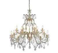 18 Lights Polished Brass Hanging Chandelier With Crystal Glass Droplets Design