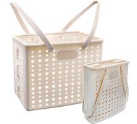 18 Liter Collapsible Shopping Basket,White Folding Storage Basket with Handle,Space Saving Picnic Basket,Durable Collapsible Plastic Folding Crate,Multifunctional Storage Crates for Home,Office,Garage