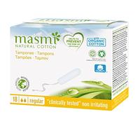 18 Masmi Regular Tampons Organic Cotton Non Applicator, Plastic Free, Hypoallergenic, Biodegradable, Perfume, Viscose, Rayon, Chlorine and Dioxin Free (Single Pack)