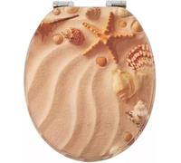 18" MDF Toilet Seat - Universal Adjustable Fit for Most Toilets | Oval, Standard Wooden WC Seat with Quick Release & Fittings | Starfish & Shell On The Beach Novelty Design