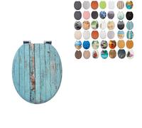 18" MDF Toilet Seat Universal Adjustable Fit Most Toilets Oval Seat┃Bathroom Standard Wooden MDF Toilet Seat | WC SEAT +Fittings (Turquoise Wooden Plank)