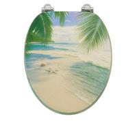 18" MDF Toilet Seat Universal Adjustable Fit Most Toilets Oval Seat┃Bathroom Standard Wooden MDF Toilet Seat | WC SEAT +Fittings (Tropical Beach)