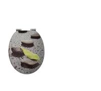 18" MDF Toilet Seat Universal Adjustable Fit Most Toilets Oval Seat┃Bathroom Standard Wooden MDF Toilet Seat | WC SEAT +Fittings (Wet Stones and Leaf Zen)