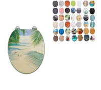 18" MDF Toilet Seat Universal Adjustable Fit Most Toilets Oval Seat┃Bathroom Standard Wooden MDF Toilet Seat | WC SEAT +Fittings (Tropical Beach)