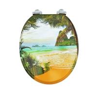 18" MDF Toilet Seat Universal Adjustable Fit Most Toilets Oval Seat┃Bathroom Standard Wooden MDF Toilet Seat | WC SEAT +Fittings (Tropical Landscape Beach)