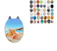 18" MDF Toilet Seat Universal Adjustable Fit Most Toilets Oval Seat┃Bathroom Standard Wooden MDF Toilet Seat | WC SEAT +Fittings (Beach Starfish & Seashell)